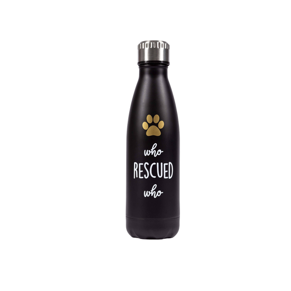 Who Rescued Who Water Stainless Steel Bottle, Black